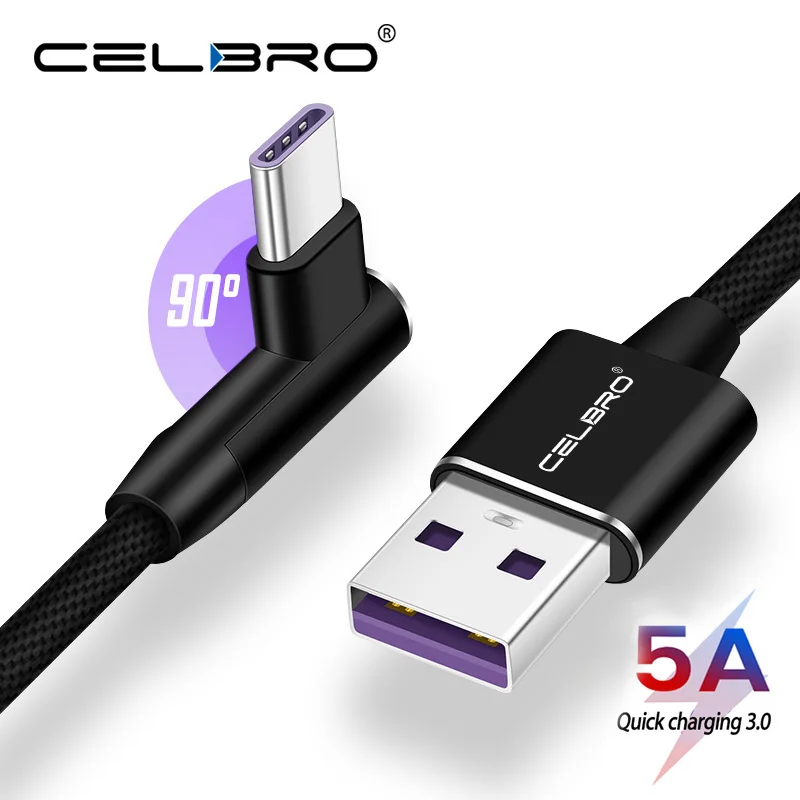 5А usb type C кабель 90 градусов быстрая зарядка кабель Qc3.0 для samsung Galaxy Note 9 8 A8 A9 Xiaomi Mi8 sony Usb кабель