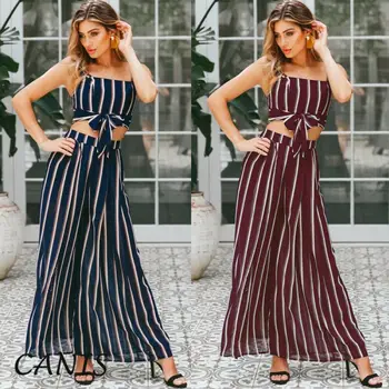 

Women Outfits Set Sexy Womens Crop Top Pants Two Piece Playsuit Long Jumpsuit Clubwear
