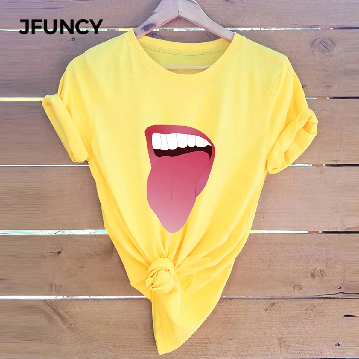 

JFUNCY Spoof Funny Printed Plus Size Women Tshirt 100% Cotton Summer T-shirt Short Sleeve Mujer Shirts Woman Tees Tops Dropship