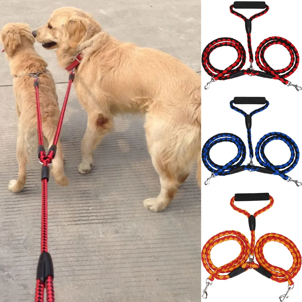 Double Dog Leash Braided Tangle Dual Nylon Leash Coupler For Training Two Dogs Durable High