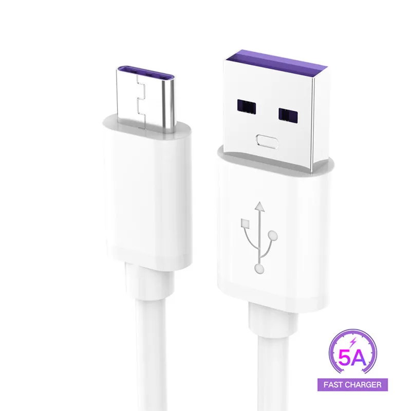 White USB C 3.1 5A Type C Data Cable for Huawei Mate 9 10 P10 P20 P30 Pro Type-C 1m Fast Charging Charger for Nova 5 USB-C Supercharge - Цвет: White