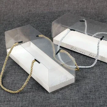

Clear Cake Packaging Boxes with Handle Portable Transparent Swiss Roll Cake Box Dessert Cookies Baking Box