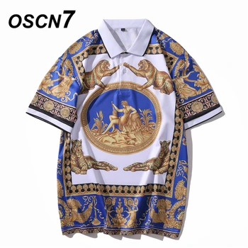 

OSCN7 Print Short Sleeve Men's Casual Polo Shirt Women 2020 Summer Japanese Streetwear Trend Hip Hop Top Tee Men PL05