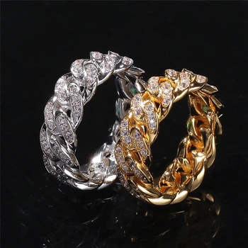 

Fashion Hip Hop Men Ring AAA+ Zircon Rhinestone Gold color Cuban Chain Iced Out Luxury Rock Unisex Jewelry Gift