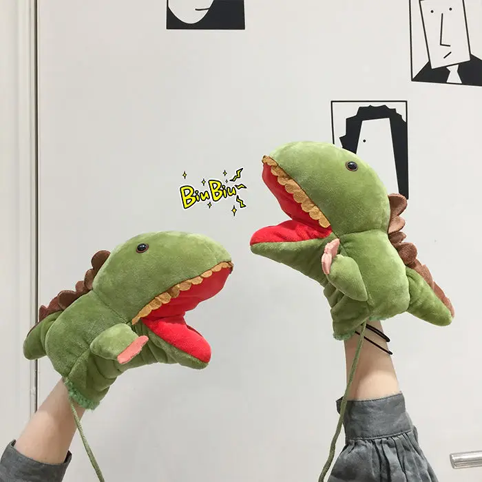 

Cartoon Plush Gloves Cute Little Dinosaur Japanese Warm Halter Full Finger Gloves Cotton gloves Unisex Colorful Mittens Winter