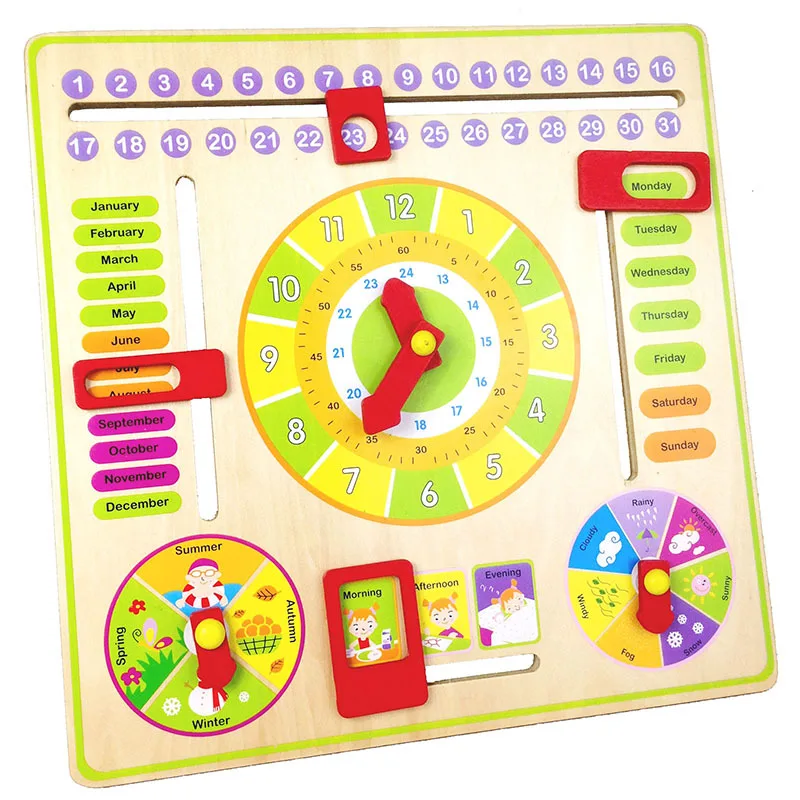 

Wooden Multi-functional with Numbers Clock Calendar Season Weather Cognitive Learning Early Childhood Educational CHILDREN'S Toy