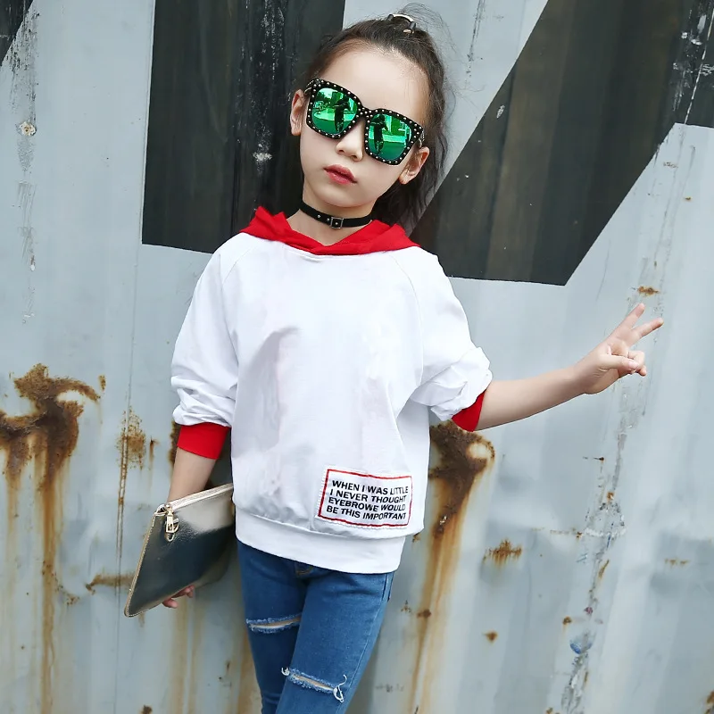 Girls T-Shirts Spring Autumn Children Fashion hooded Striped Long Sleeve Tees Kids Girls Casual Tops Clothes