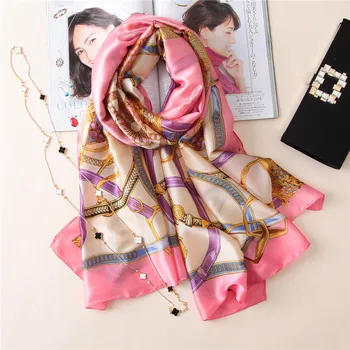 

Classic chain women silk scarf female scarves ladies fashion beach wrap chiffon shawl Printed sunscreen bandanna foulard muffler