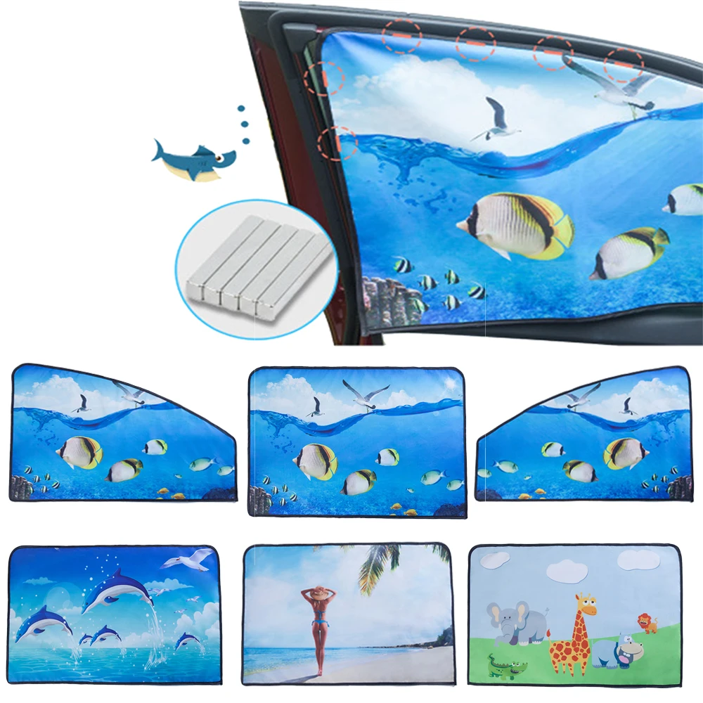 

4 Models Magnetic Car Front Rear Side Window Sunshade Auto Cute Cartoon Sunscreen Curtain Telescopic Visor Sun Protector Parasol