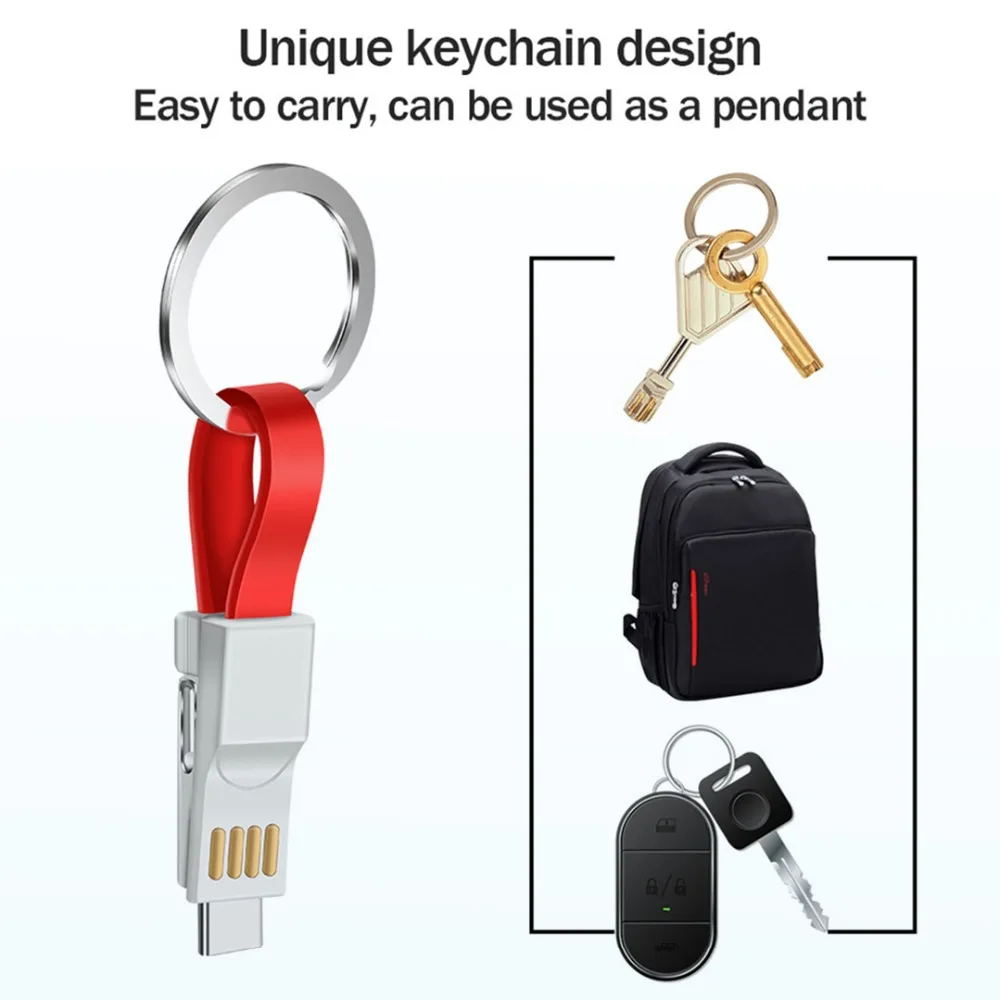 3 в 1 брелок USB кабель для зарядки Micro usb type C кабель для освещения для iPhone XS Android 2A Мини Брелок Зарядное устройство кабели для зарядки