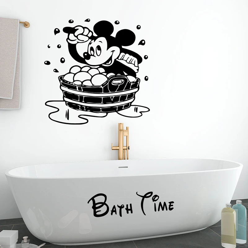 

Disney Mickey Mouse Bath Time Vinyl Wall Stickers Removable Home Decor For Bath Toilet Kids Bathroom Waterproof Window Art Decal