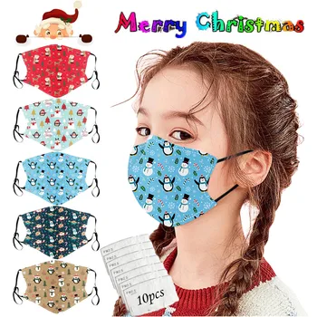 

5pcs Face Mask +10pc Filter Children Face Mask Cute Cloth Christmas Print Face Mask For Kids Design Mask maseczka ochronna