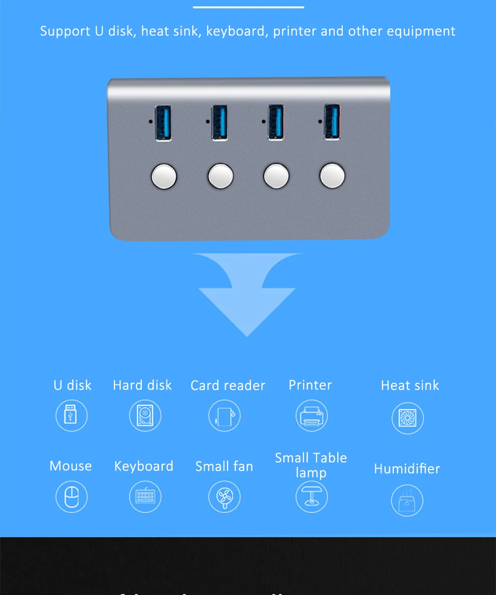 CHUYI USB 3,0 концентратор 4 порта с СВЕТОДИОДНЫЙ Переключатель ВКЛ/ВЫКЛ USB C разветвитель адаптер Высокая скорость для портативных ПК