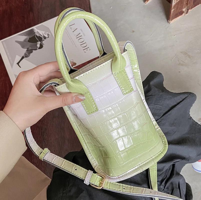 Patent Leather Casual Bucket Phone Bag Gradient Crocodile Wallet Purse Outdoor Handle Shoulder Pouch Mini Women Pocket Handbags |