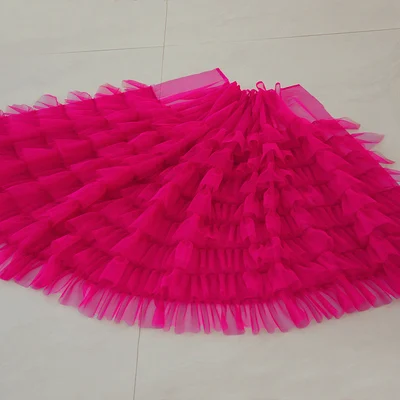 2meters Pink Red Blue White 8-Layer Ruffled Tulle Lace Trim Soft Mesh Fabric For Woman Dress, Dolls, Costume Design DIY - Цвет: rose