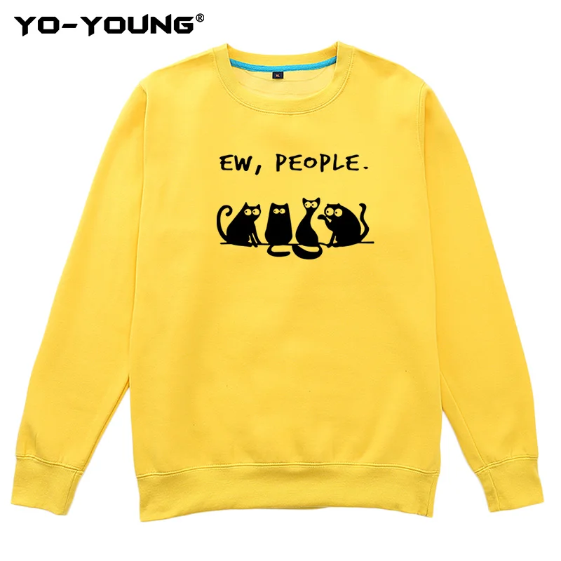 Yellow Sweatshirt Yo-Young, новинка, кавайные толстовки с котом, свитшоты для женщин и девочек, новые милые стильные женские теплые толстовки с капюшоном, плотная верхняя одежда - Цвет: Yellow Sweatshirt