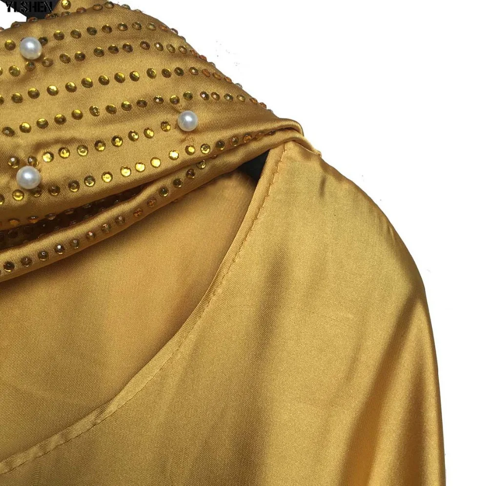 Silk Satin African Dresses for Women Dashiki Diamonds African Clothes Bazin Robe Boubou Africain Africa Dress Headtie Head Wraps 12