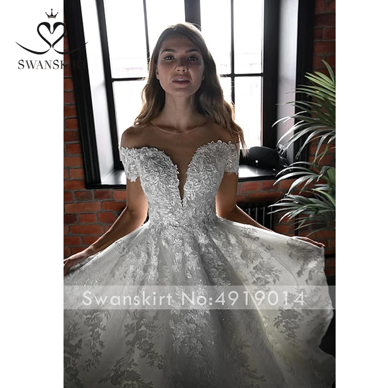 Потрясающие аппликации свадебное платье Swanskirt HZ24 с открытыми плечами A-Line блесток кружева принцесса свадебные платья под заказ Vestido de novia