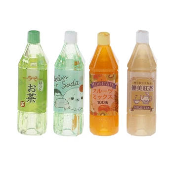 

Hot sale 1/4pcs 1:12 Dollhouse Mini Water Bottles Black Tea Green Tea Juice Doll Drinks Toy