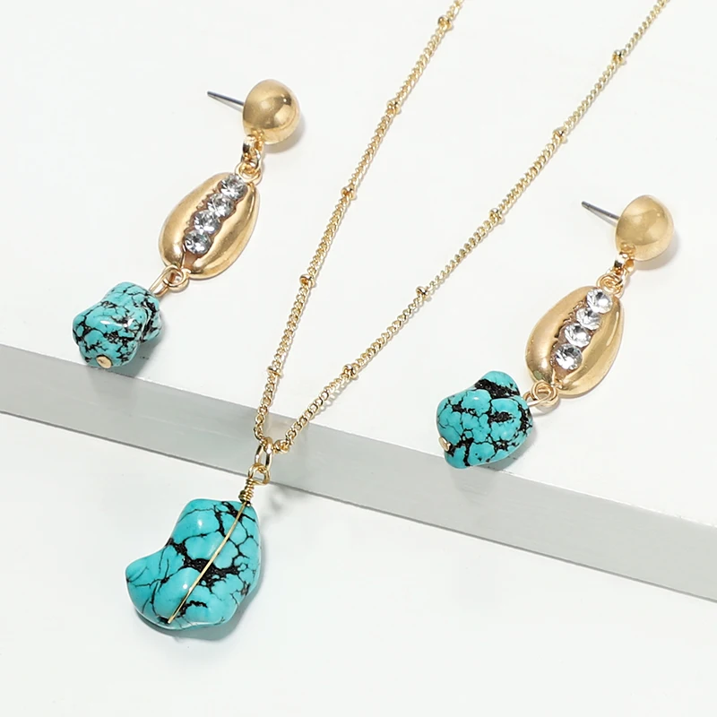 KOMi Boho красочные бирюзовые бусины ракушки очаровательные ювелирные наборы для