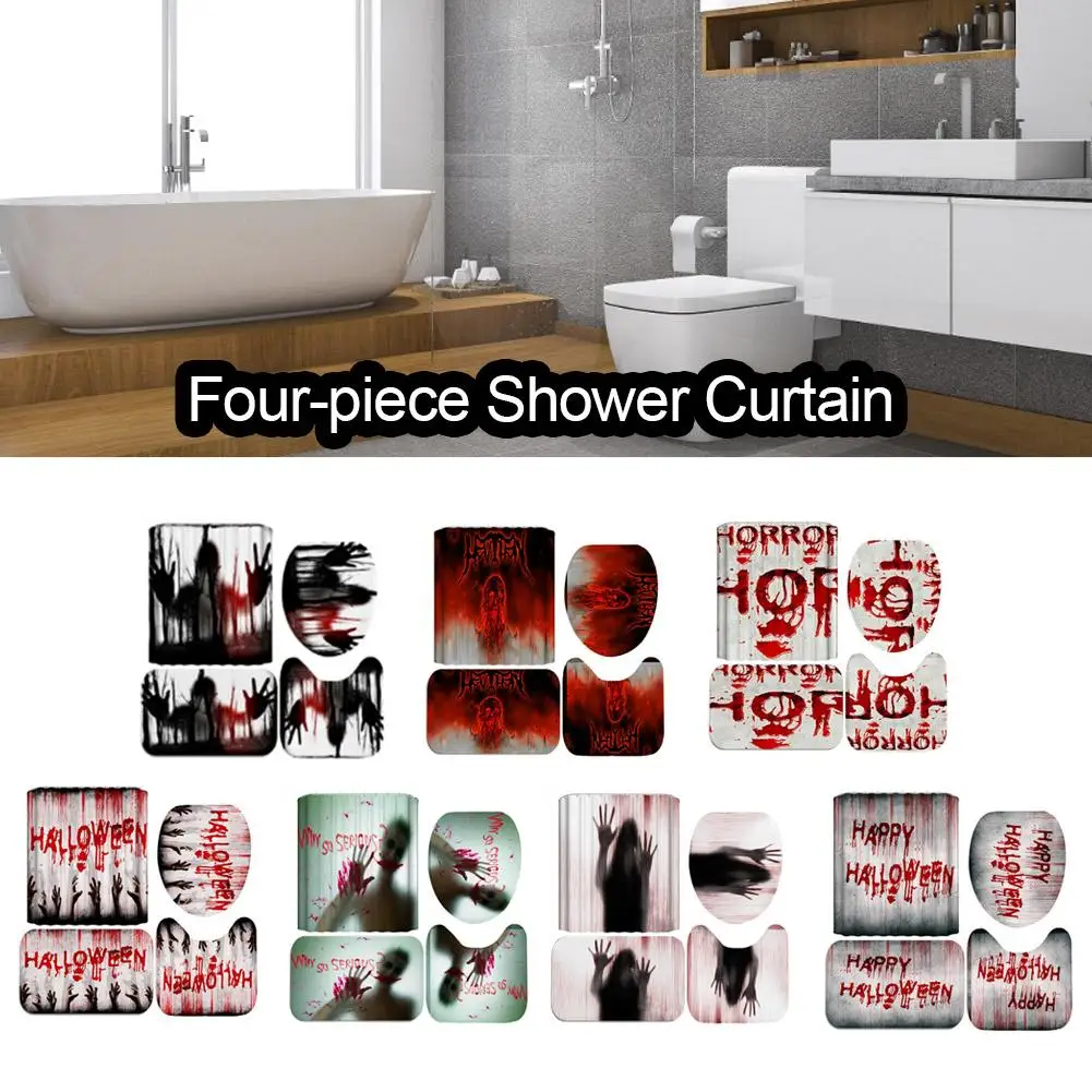 4pcs/Set Halloween Shower Curtain Waterproof Thick Window Curtains Horror Bloody Hands Bathroom Home Decoration | Дом и сад
