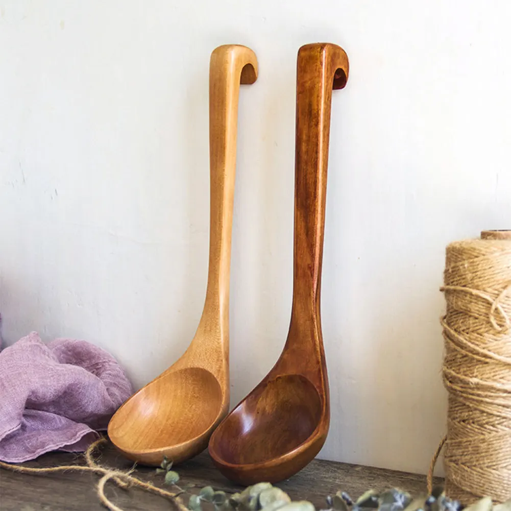 Bar Tools Shovel Kitchen Tool Meal Spoon Wooden Long Handle with Hook Canteen Kitchenware Cooking Utensils Dining |