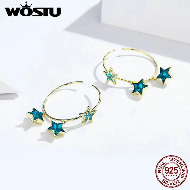 WOSTU, большие серьги-капли, Настоящее 925 пробы, серебряные мистические синие звезды, уникальный дизайн, серьги для женщин, свадебный подарок, BKE689
