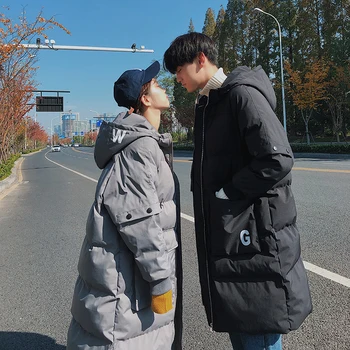 

2019 Winter New Korean Version Of European And American Style Loose Casual Solid Color Hooded Long Cotton Clothing