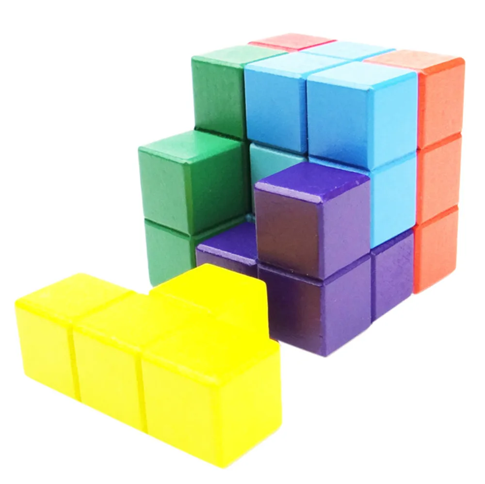 Wooden Brain Teaser Puzzle Cube Pieces Creative Educational Toy Baby Kids Puzzle Toy Parent-child Interactive Game #B
