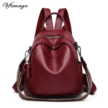 

Vfemage 2019 Fashion PU Leather Bag Women Backpack Female Shoulder Bag Large Capacity Ladies Backbag Schoolbag Sac a Dos Mochila