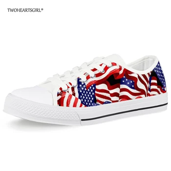 

Twoheartsgirl Classic UK USA Flag Print Low Top Canvas Shoes for Women Comfortable Student Sneakers Soft Vulcanized Shoes