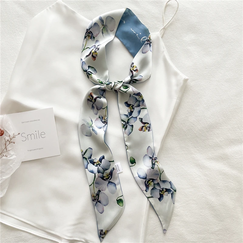 Women Silk Long Hairband Necktie Print Floral Skinny Ribbon Scarf Bag Wrist Bandana Girl Waist Popul 2021 Summer Accessories small hair clips