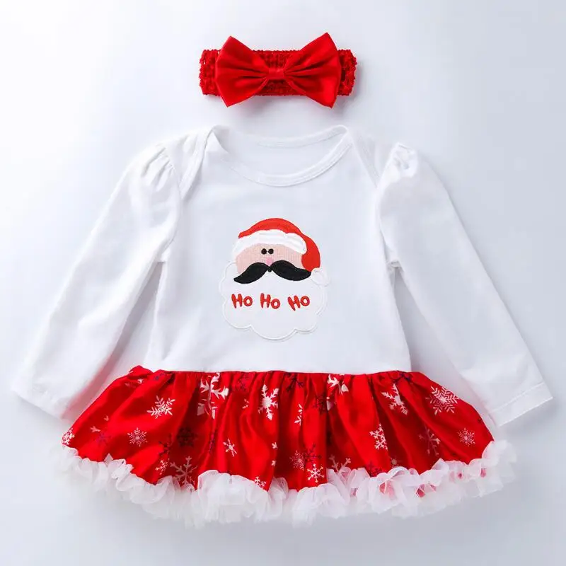 Рождественская праздничная одежда со снежинками Детские хлопковые комбинезоны костюмы для первого дня рождения комбинезон с оборками повязка на голову 2 шт. Одежда для новорожденных девочек - Цвет: RD168L-5