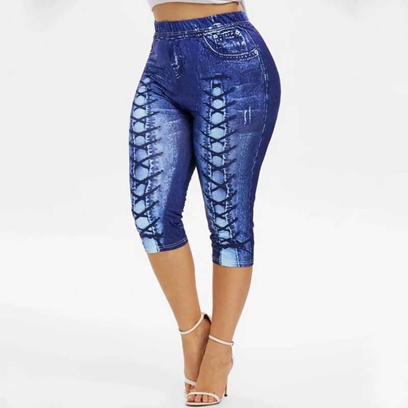 Laamei Womens Elastic Leggings Fake Jeans Capri Pants Retro Wash Denim High Waist Slim Trousers Print Leggings Plus Size S-5XL Laamei Womens Elastic Leggings Fake Jeans Capri Pants Retro Wash Denim High Waist Slim Trousers Print Leggings Plus Size S-5XL