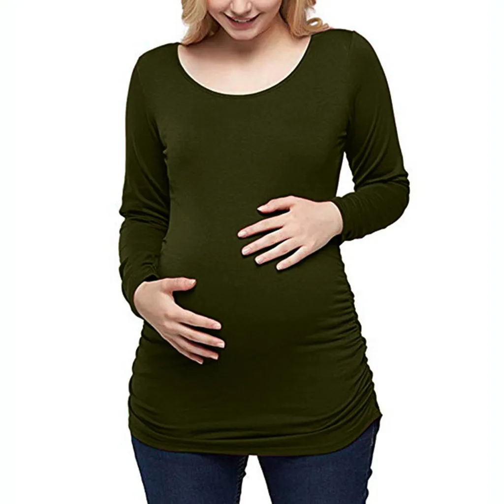Женская блузка для беременных с длинным рукавом, однотонные топы, лестная Футболка для беременных, повседневная Зимняя Блузка, топы C850 - Цвет: AG