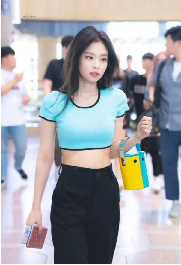 Kpop Blackpink JENNIE/ Новая летняя футболка с круглым вырезом Женский костюм из двух предметов, топ и штаны, женский корейский свежий тонкий комплект из 2 предметов