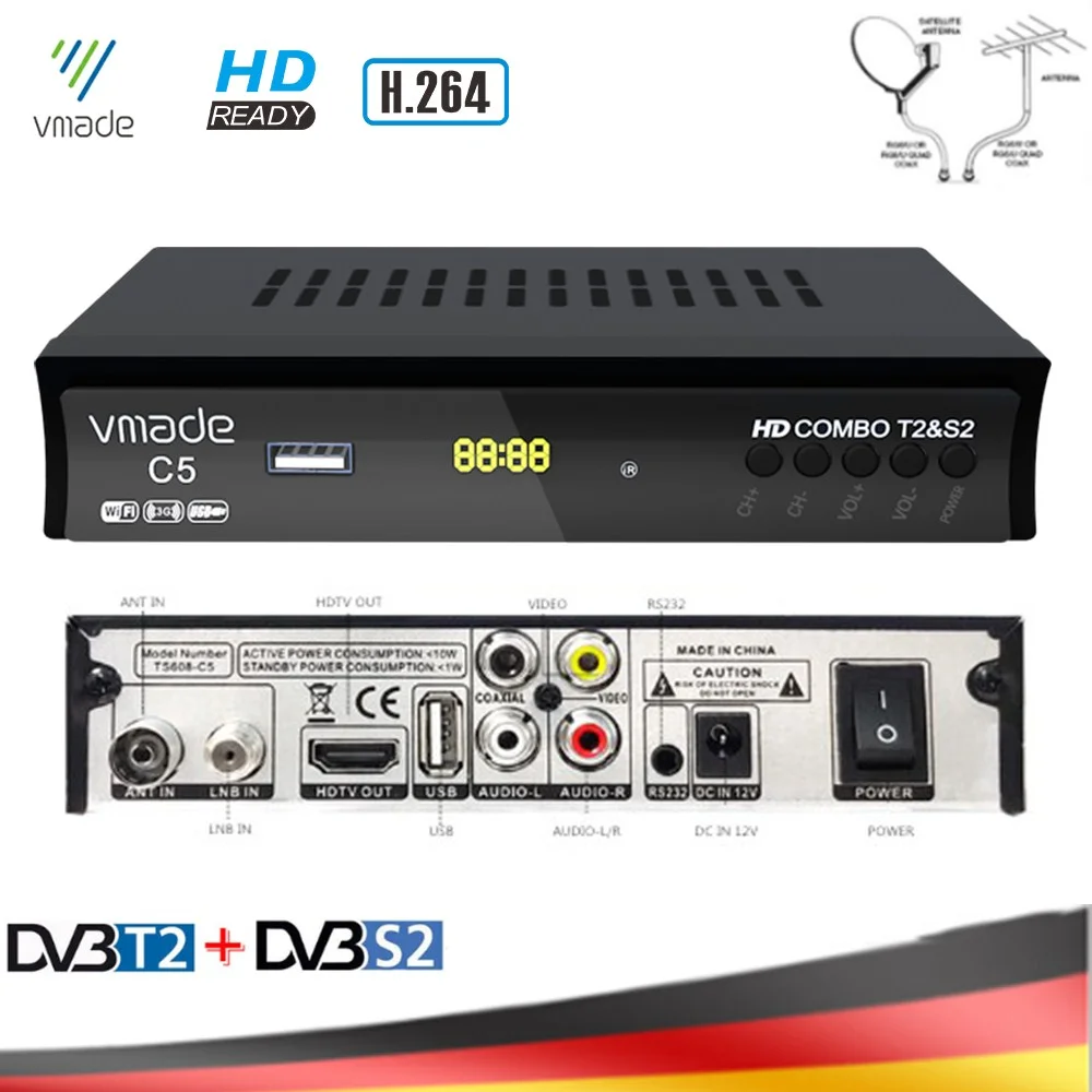Vmade DVB T2 S2 2 в 1 комбо HD цифровой наземный спутниковый ресивер MPEG 2/4 Поддержка Youtube