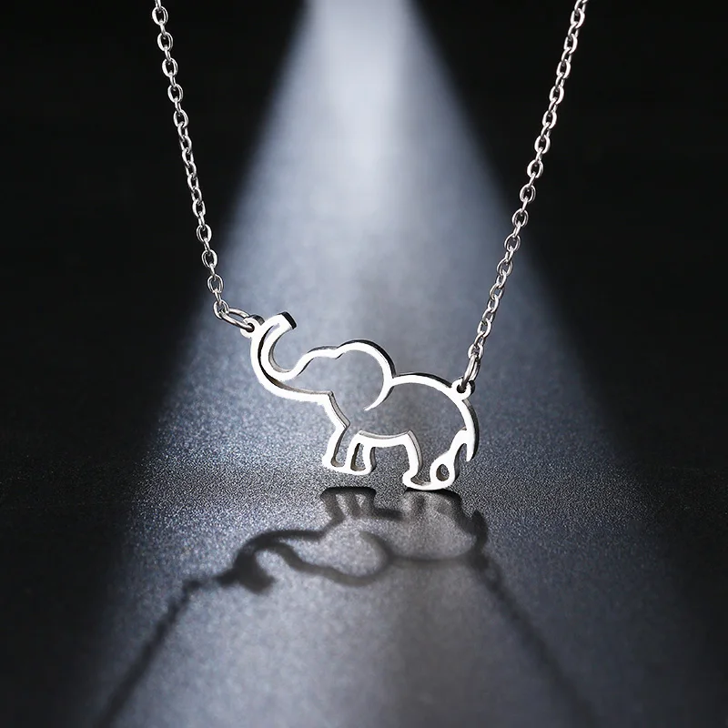 

12PC Wholesale Silver Hollow Elephant Pendant Stainless Steel Necklace Chain Girls Women Lover Jewellery Valentine's Day Gifts