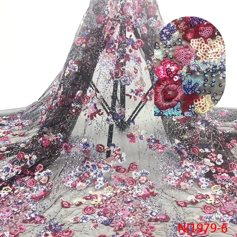 

Luxury Lace Fabric High Quality 2019 African Bridal Lace Fabric With Sequins Embroidery African French Lace Fabric 5yards NI1979