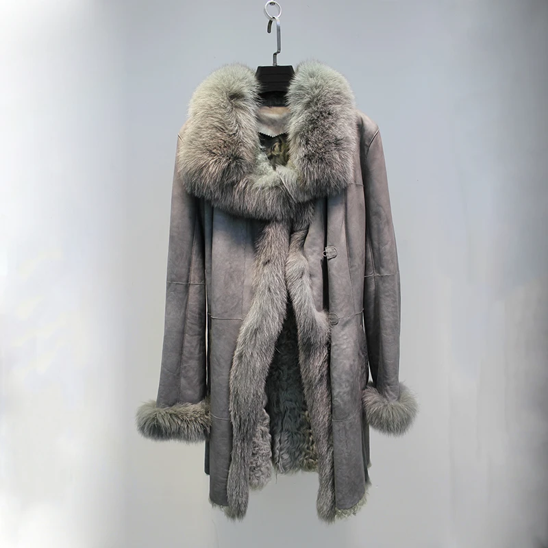 Женское зимнее пальто из овечьей шерсти с воротником лисьего меха|overcoat wool|fabric