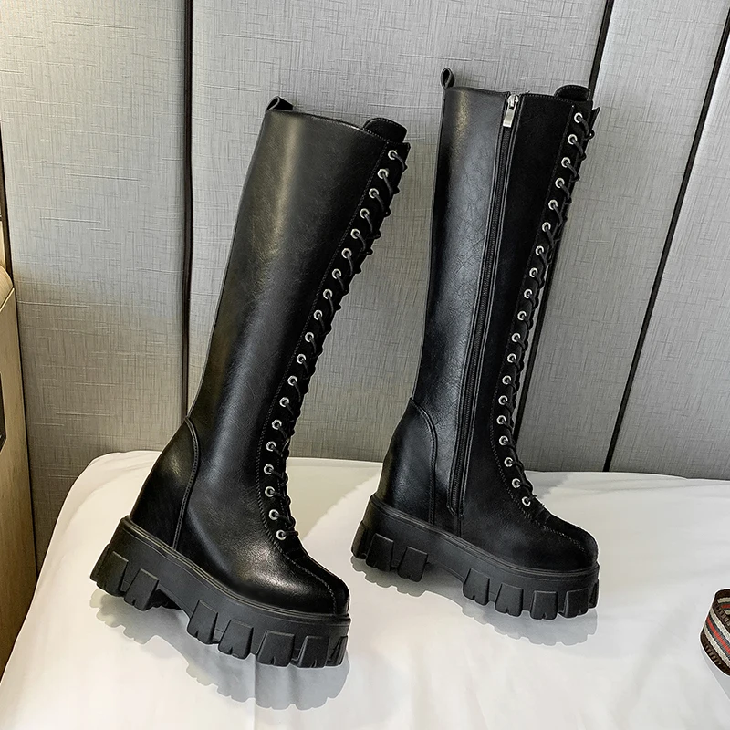 Botas altas de tacón grueso para mujer, botines largos plisados por encima  de la rodilla, de cuero genuino, color azul, sexys, de diseñador de  moda|Zapatos vulcanizados de mujer| - AliExpress