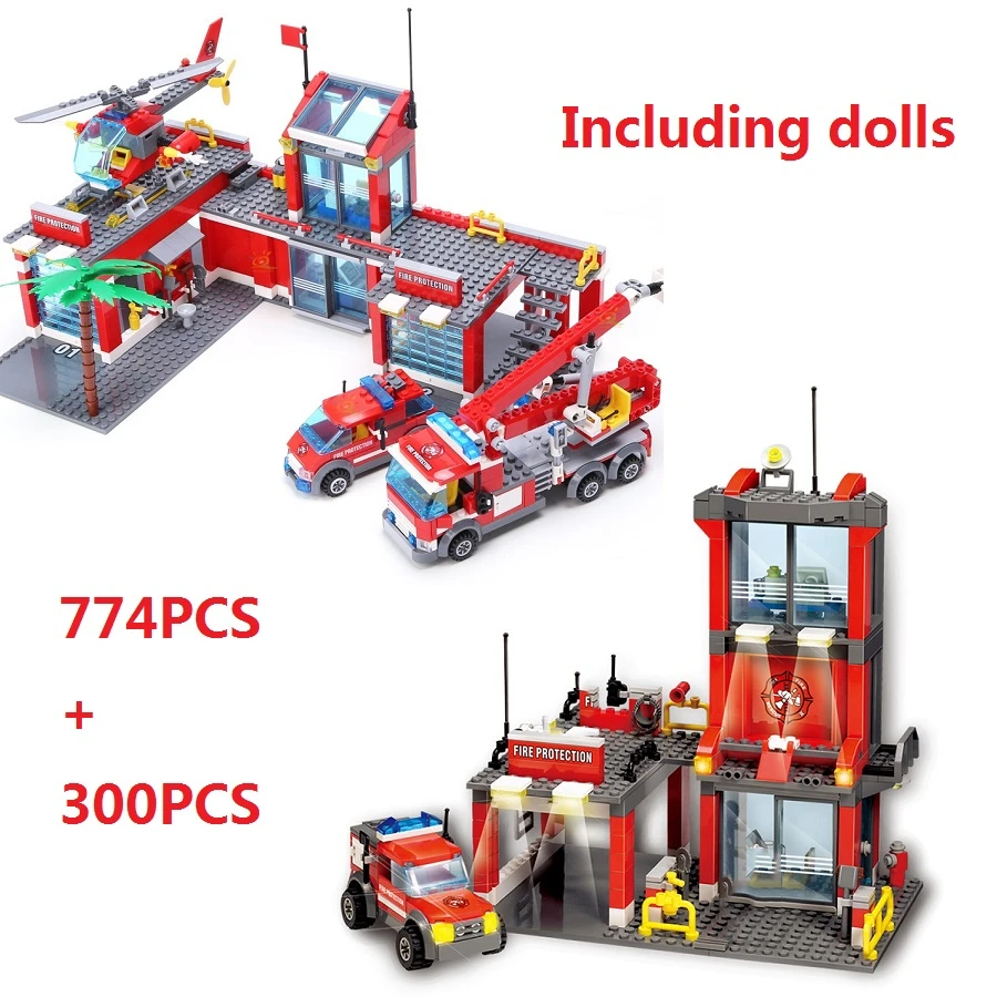 City Fire Station Fire Engine Fighter Truck Playmobil Building Blocks Toys Child