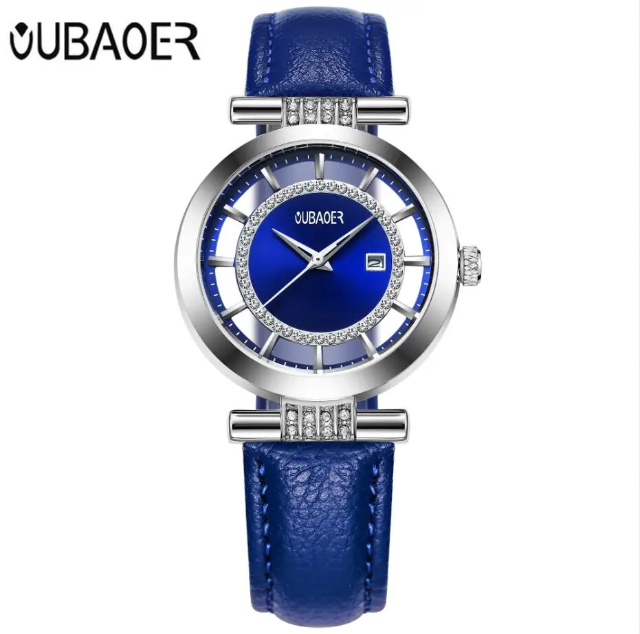 Blue Женские часы-браслет OUBAOER люксовый бренд Montre Femme кожаный ремешок кварцевые часы модные женские часы Relogio Feminino - Цвет: Blue