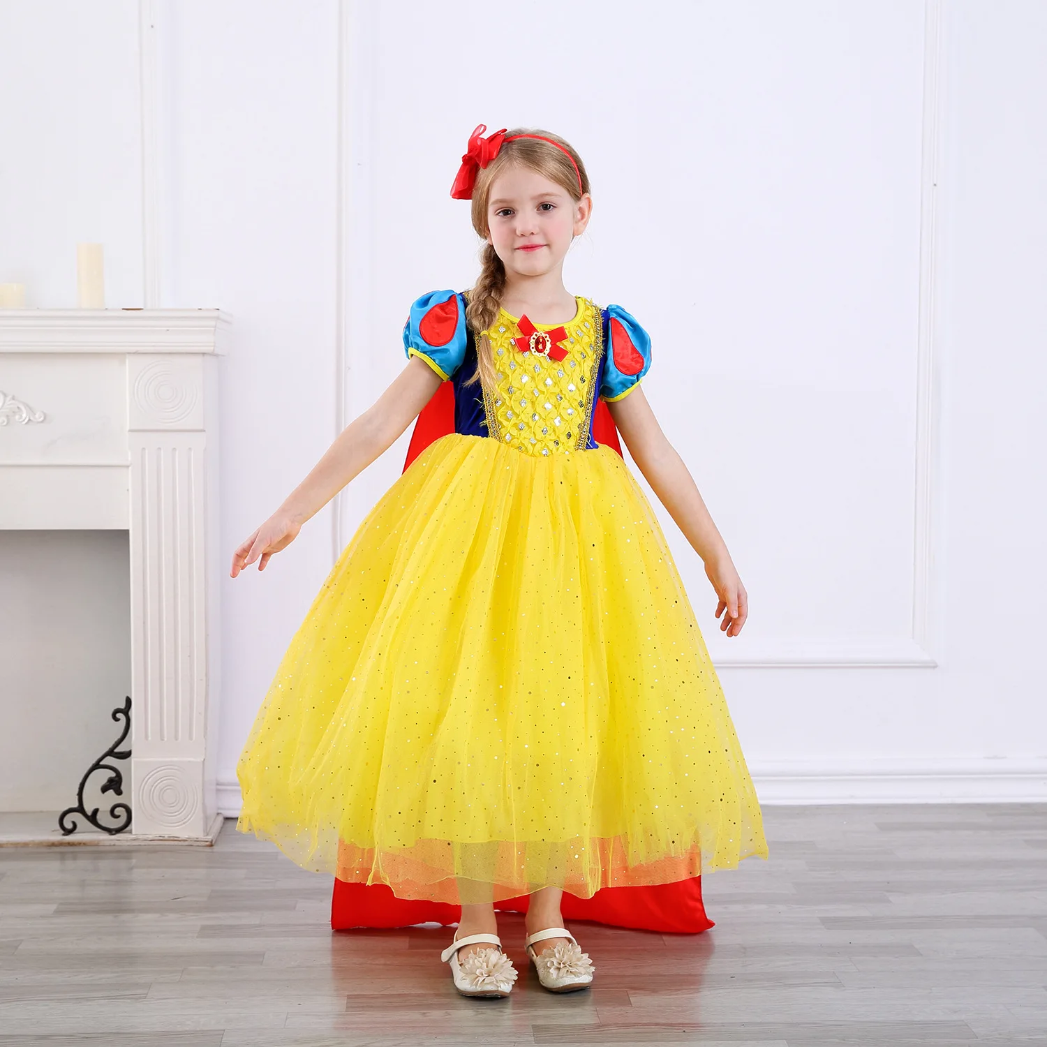 Платье принцессы Белоснежки для девочек платье для маленьких девочек Карнавальный костюм принцессы на Рождество и Хэллоуин со съемным длинным плащом