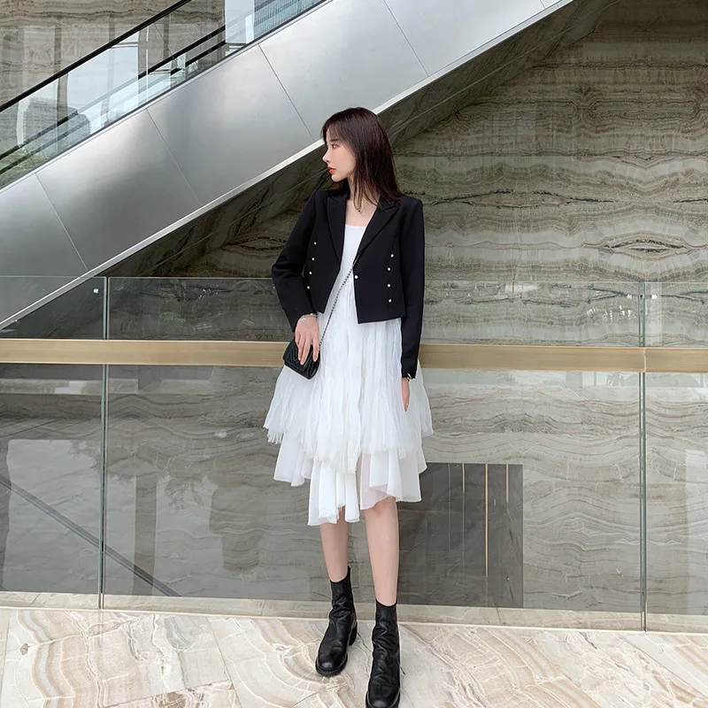 

Zhang Jinghui Also Suit Jacket Women's 2019 New Style Summer Loose Slimming Black And White with Pattern Suit Short Online Celeb