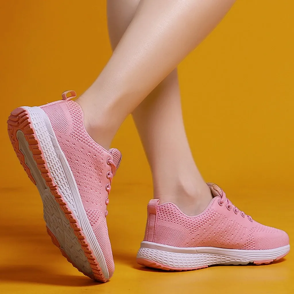 KANCOLLE Ladies Fashion Casual Breathable Lace Up Sneakers Flying Weaving Sport Walking Cushion Athletic Running Shoes 103#4