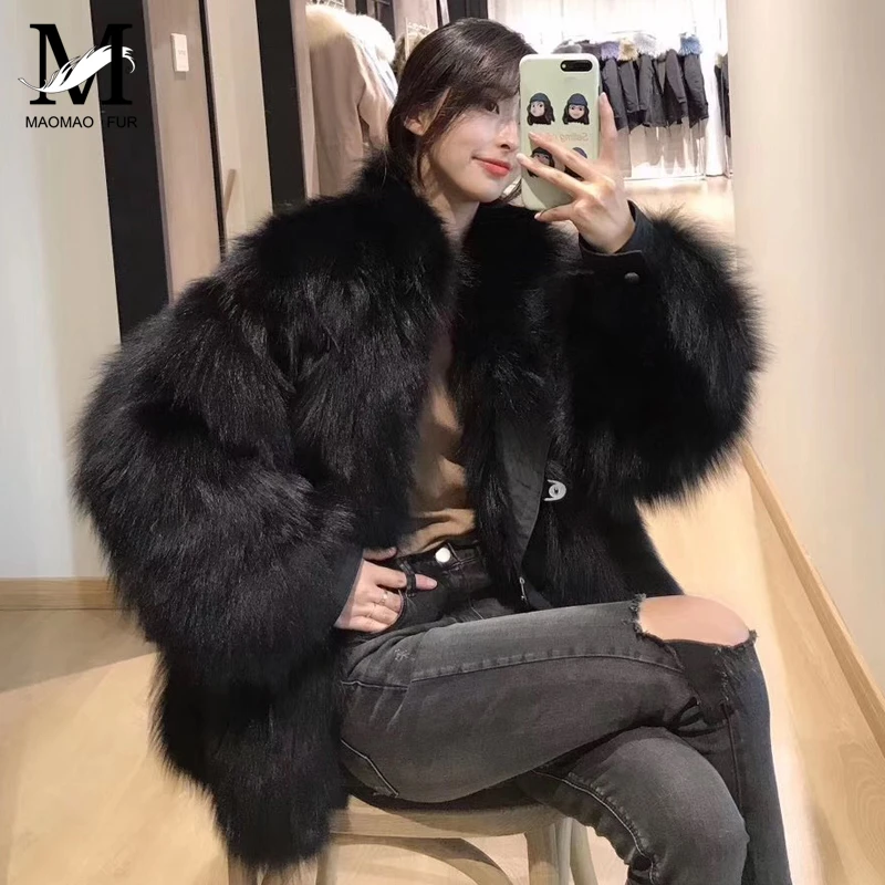 Новая женская теплая шуба из натурального Лисьего меха короткая зимняя меховая куртка Верхняя одежда Горячая Акция натуральный синий лисий мех пальто для женщин
