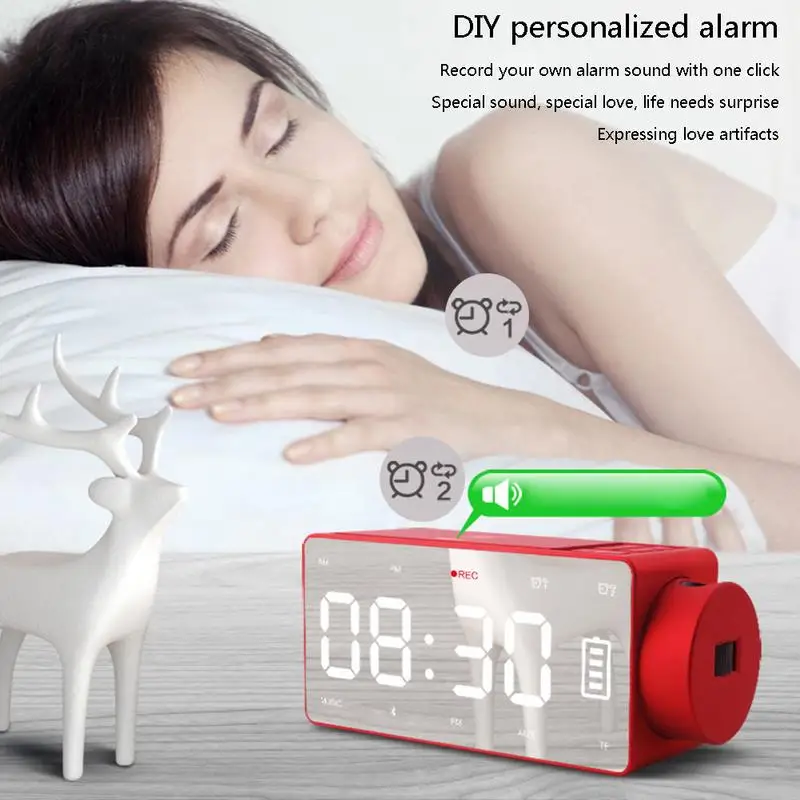 

Projection Digital Clock LED Large Screen Alarm Clock Wireless Charging Bluetooth Speaker Table Clocks Music Speaker US Plug