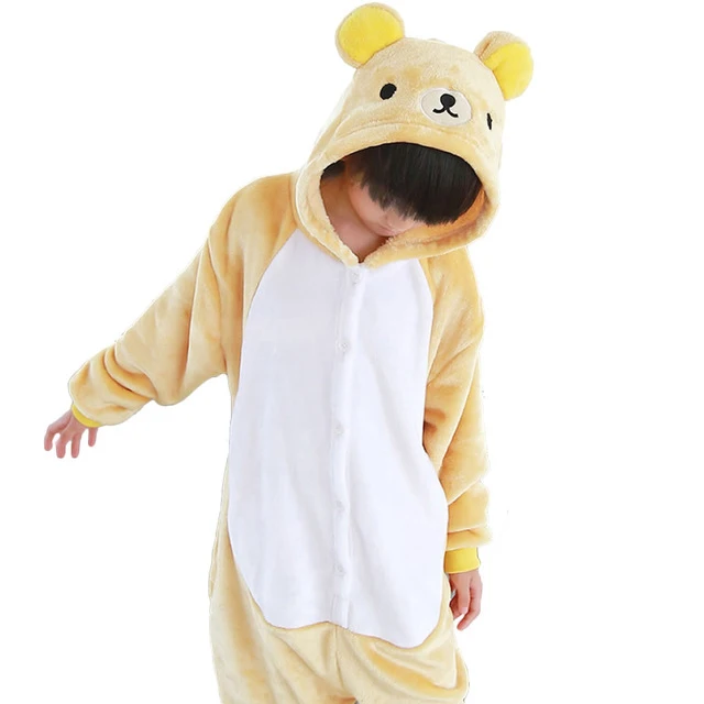 Детские пижамы кигуруми с единорогом для мальчиков и девочек; фланелевые детские пижамы в стиле Стич; одежда для сна с животными; зимние комбинезоны с единорогом; Пижама - Цвет: Easi Bear