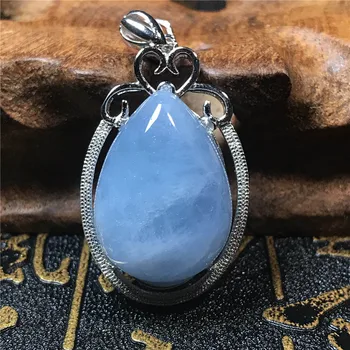

Genuine Blue Aquamarine Pendant For Women Lady Crystal Water Drop 33x21x11mm Beads Natural Stone Necklace Pendant Jewelry AAAAA